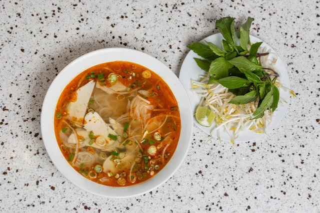 Chicken pho noodle soup at Saigon Royal Vietnamese restaurant near McKenzie Towne, Calgary