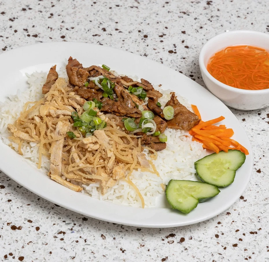Grilled pork with steamed rice - com thit nuong - served at Saigon Royal Restaurant in southeast Calgary