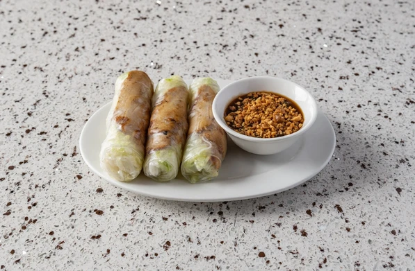 Fresh Vietnamese salad rolls - goi cuon - with peanut dipping sauce at Saigon Royal Calgary SE