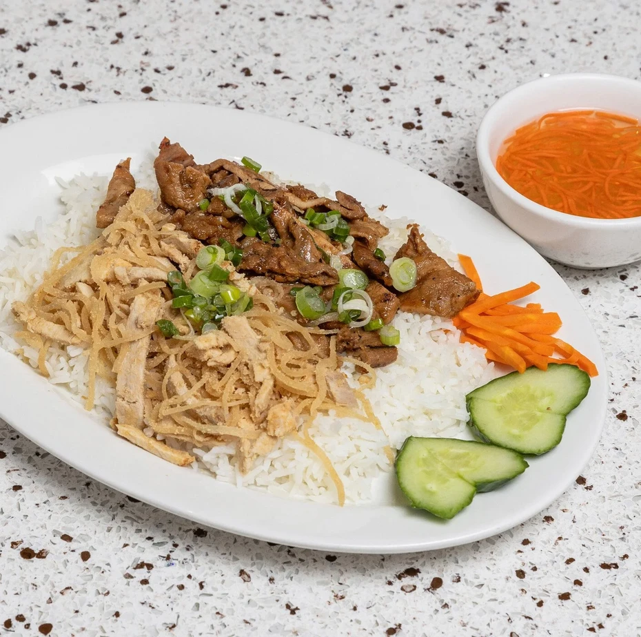 Grilled pork with steamed rice, com thit nuong, at Saigon Royal Restaurant Calgary