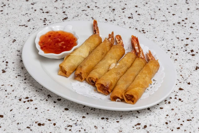Vietnamese appetizer platter with firecracker shrimp and spring rolls at Saigon Royal Calgary